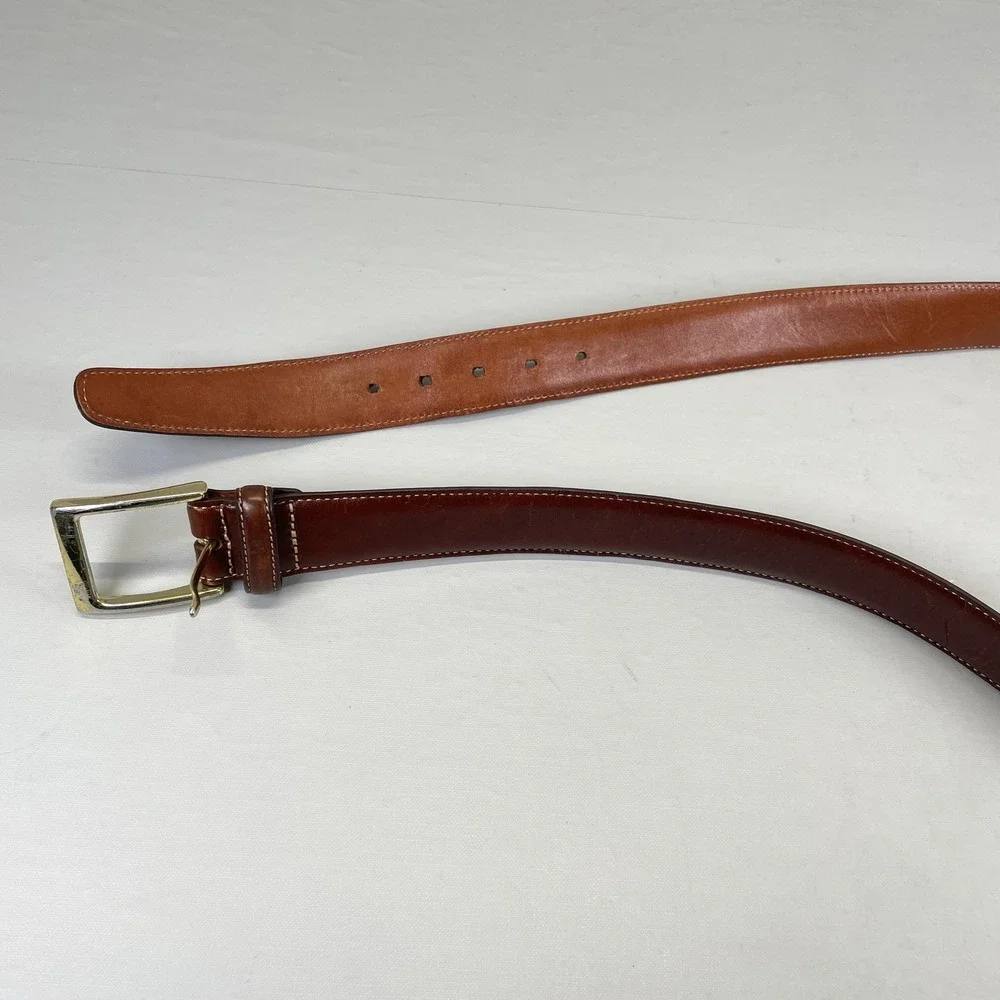 Trafalgar Belt Mens Size 42 Brown Leather Dress Gold Tone Square Buckle